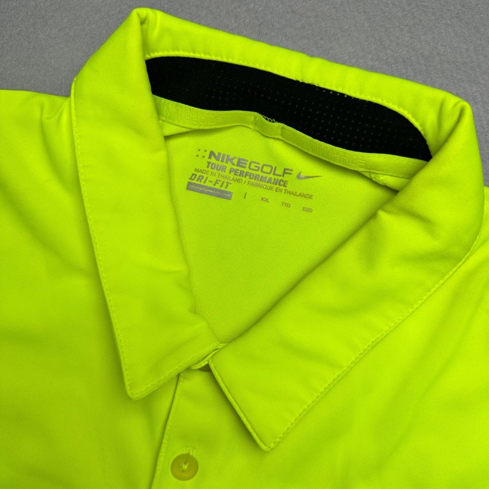 Nike Golf Polo Shirt Mens XXL Neon Yellow Striped Dri-Fit Tour Performance